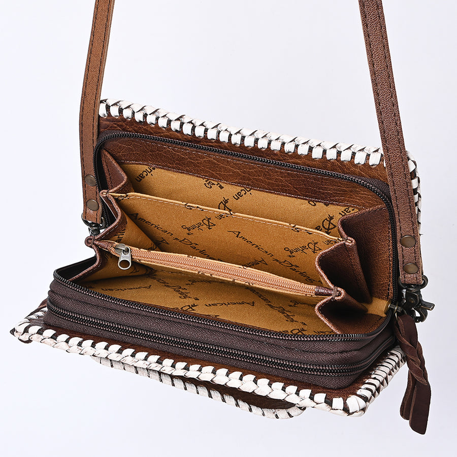 American Darling Western Hand-Tooled Leather Clutch Bag with Floral Carving and Premium Genuine Leather