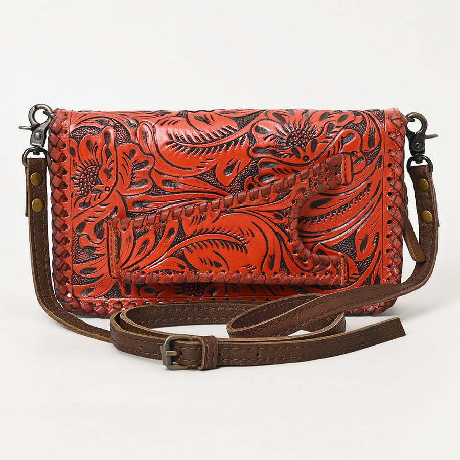 American Darling Western Hand-Tooled Leather Clutch Bag with Floral Carving and Premium Genuine Leather