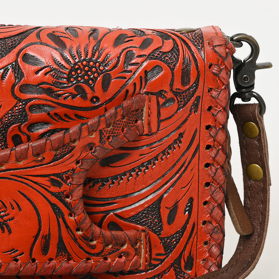 American Darling Western Hand-Tooled Leather Clutch Bag with Floral Carving and Premium Genuine Leather