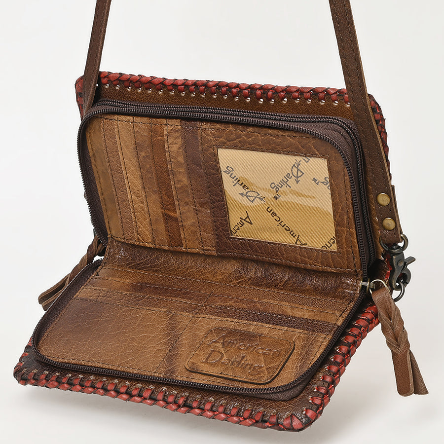 American Darling Western Hand-Tooled Leather Clutch Bag with Floral Carving and Premium Genuine Leather
