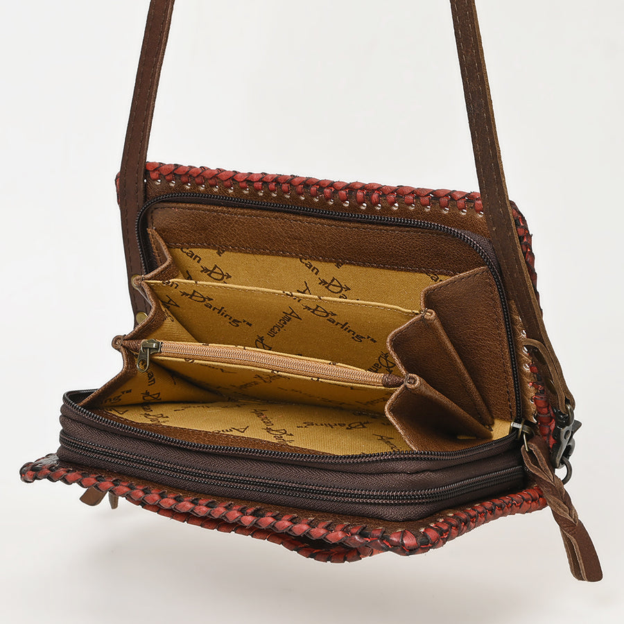 American Darling Western Hand-Tooled Leather Clutch Bag with Floral Carving and Premium Genuine Leather