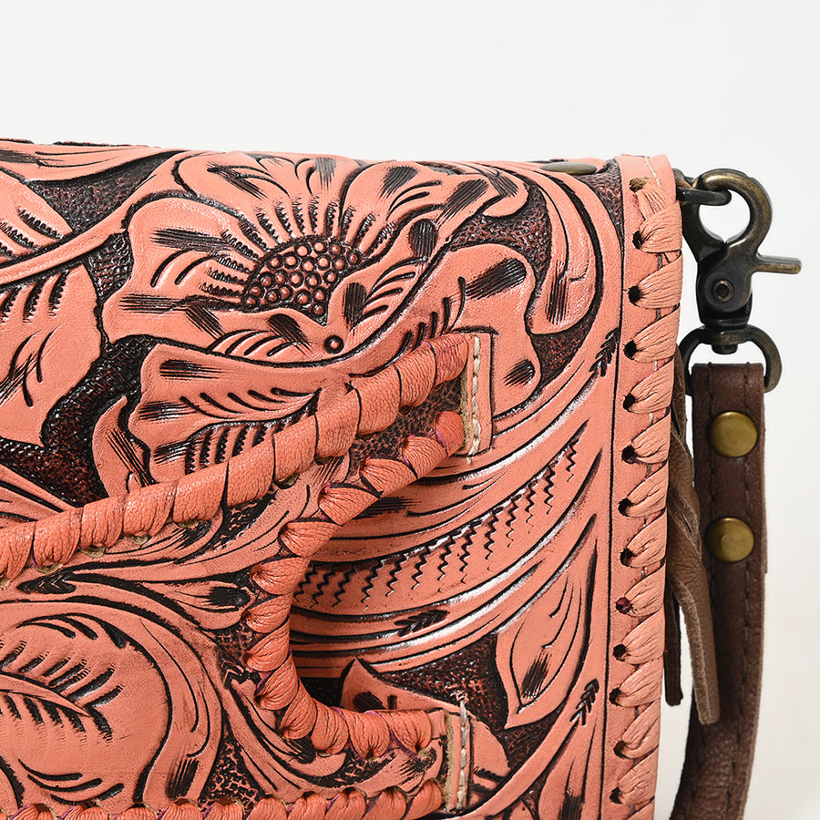 American Darling Western Hand-Tooled Leather Clutch Bag with Floral Carving and Premium Genuine Leather