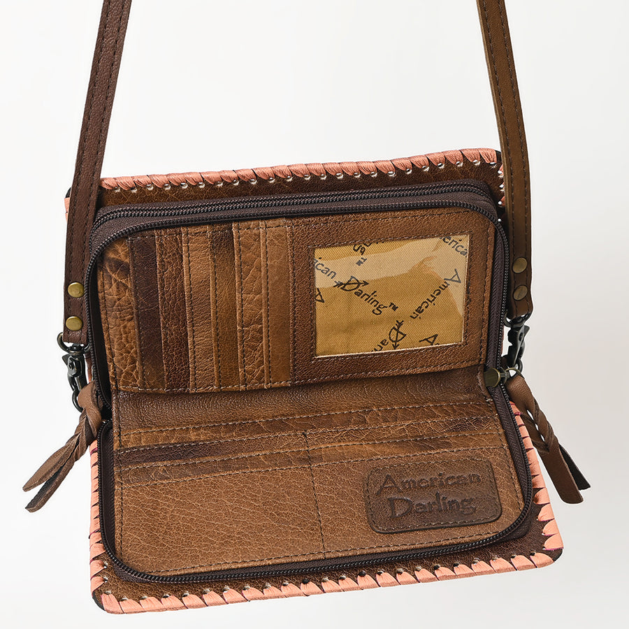 American Darling Western Hand-Tooled Leather Clutch Bag with Floral Carving and Premium Genuine Leather