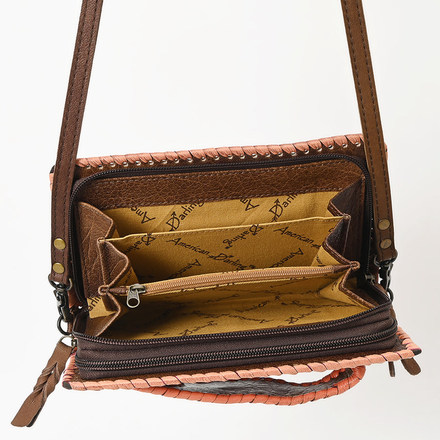 American Darling Western Hand-Tooled Leather Clutch Bag with Floral Carving and Premium Genuine Leather
