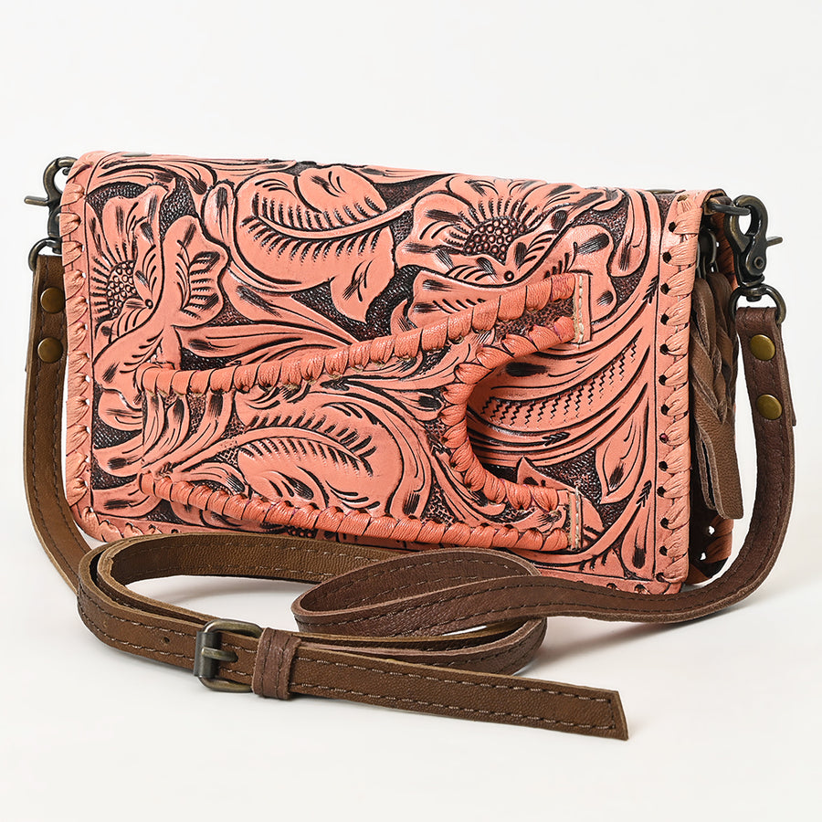 American Darling Western Hand-Tooled Leather Clutch Bag with Floral Carving - Uhorse