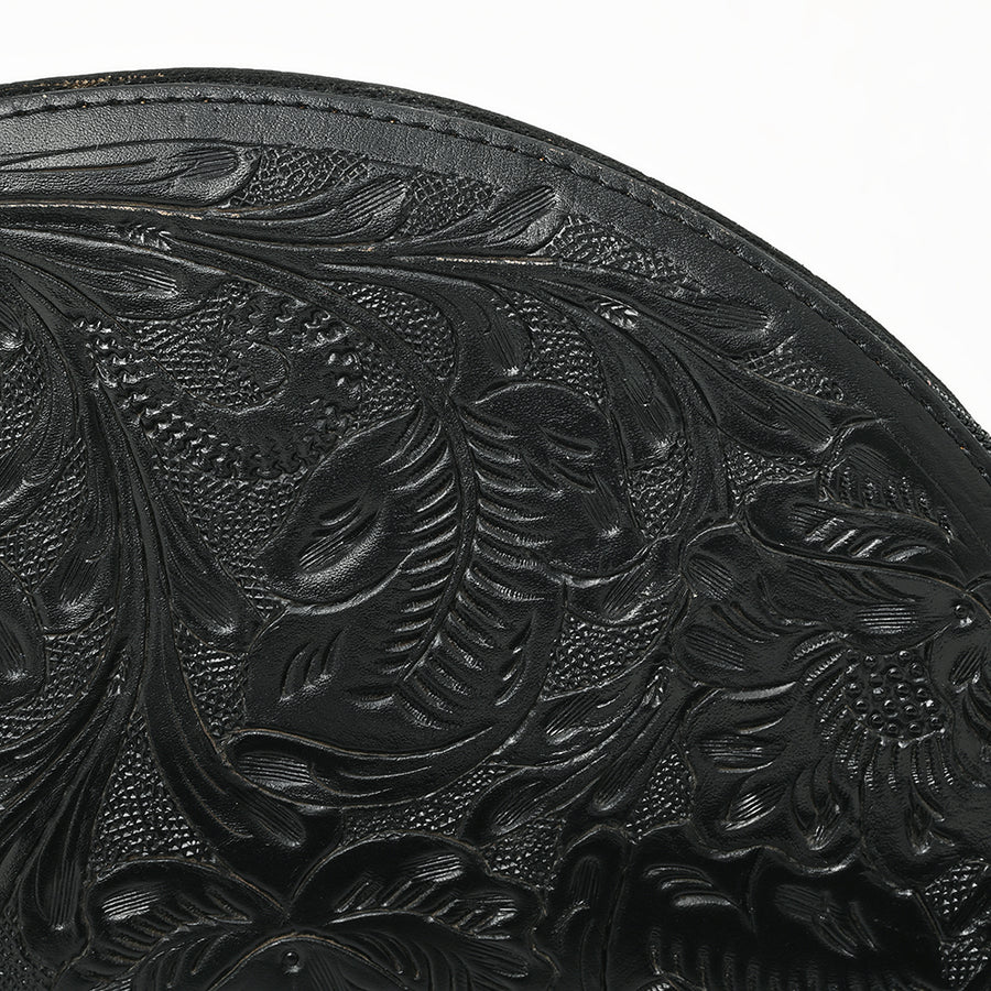 American Darling Western Hand-Tooled Leather Taco Bag for Women – Genuine Floral Carved Wristlet with Fringe Details