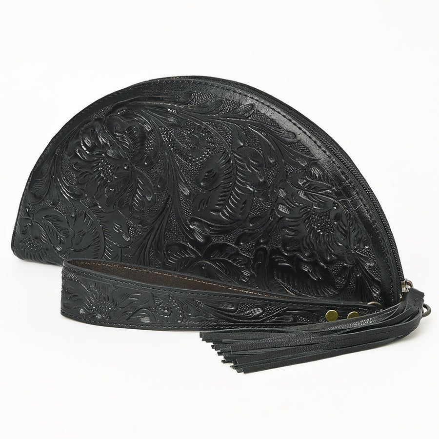 American Darling Hand-Tooled Western Leather Taco Bag - Genuine Floral Carved Designer Wristlet - Uhorse