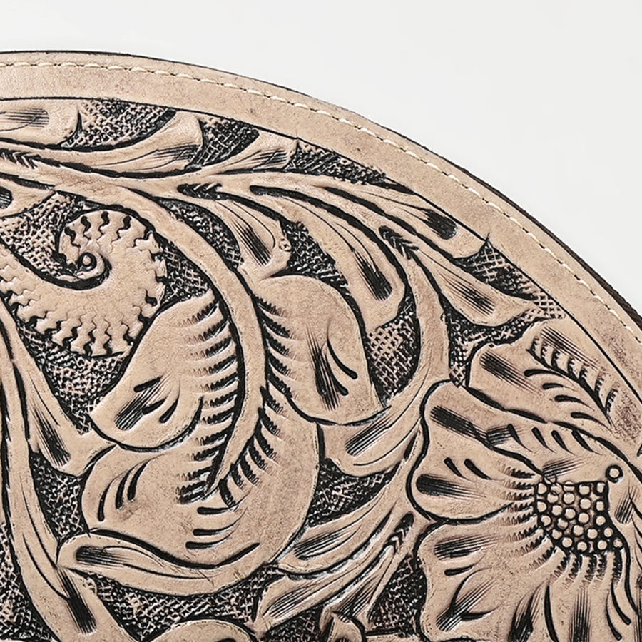 American Darling Western Hand-Tooled Leather Taco Bag for Women – Genuine Floral Carved Wristlet with Fringe Details