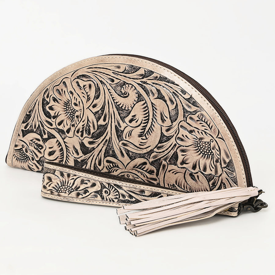 American Darling Hand-Tooled Western Leather Taco Bag - Genuine Floral Carved Designer Wristlet - Uhorse