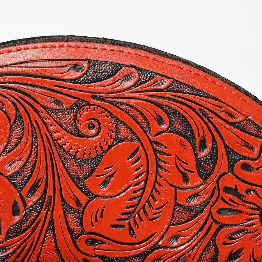 American Darling Western Hand-Tooled Leather Taco Bag for Women – Genuine Floral Carved Wristlet with Fringe Details