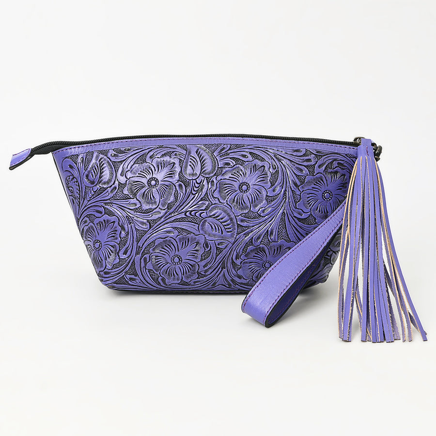 American Darling Western Hand-Tooled Leather Wristlet Bag – Genuine Floral Carved Women’s Clutch with Fringe Strap