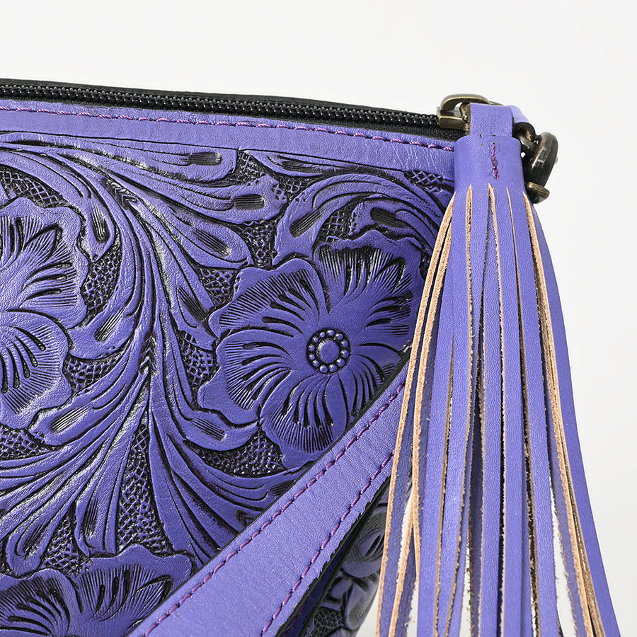 American Darling Western Hand-Tooled Leather Wristlet Bag – Genuine Floral Carved Women’s Clutch with Fringe Strap