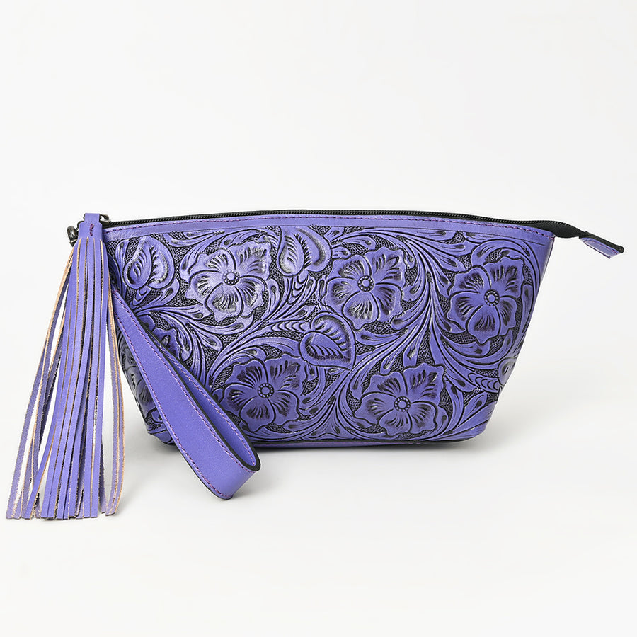 American Darling Western Hand-Tooled Leather Wristlet Bag – Genuine Floral Carved Women’s Clutch with Fringe Strap