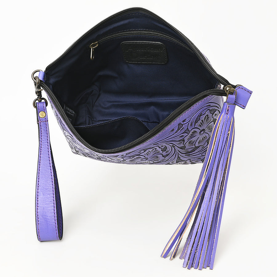 American Darling Western Hand-Tooled Leather Wristlet Bag – Genuine Floral Carved Women’s Clutch with Fringe Strap