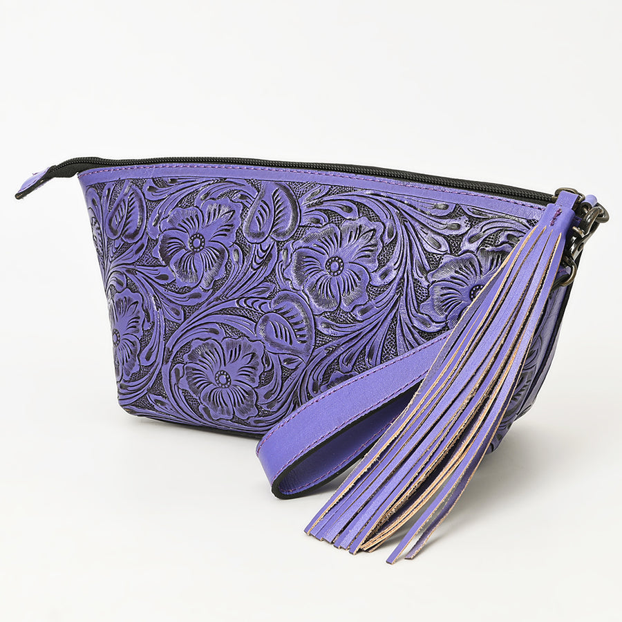 American Darling Hand-Tooled Western Leather Wristlet Bag - Genuine Floral Carved Women's Clutch - Uhorse
