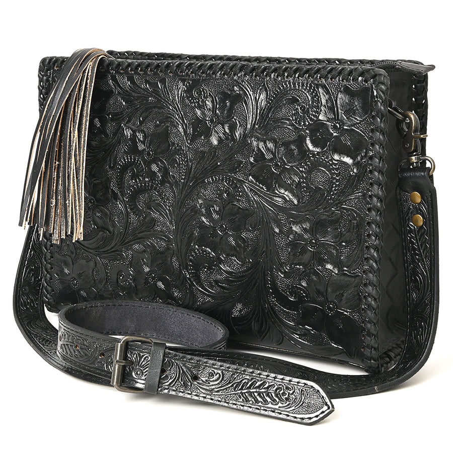 American Darling Hand-Tooled Western Leather Crossbody Bag - Genuine Floral Carved Artisan Purse - Uhorse
