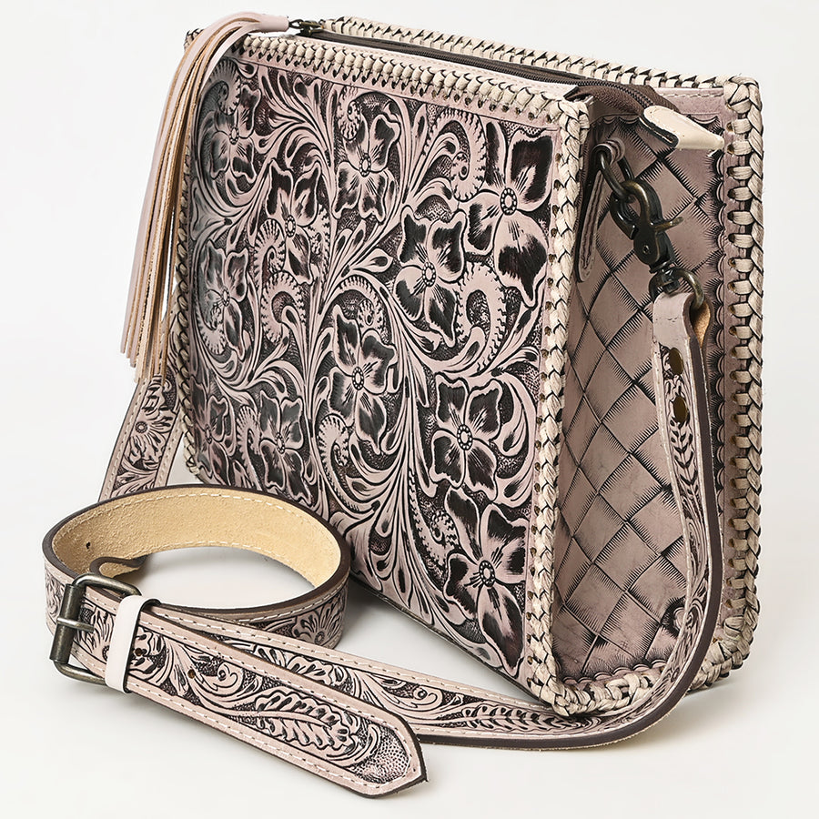 American Darling Western Hand-Tooled Leather Crossbody Bag – Genuine Floral Carved Women’s Purse with Strap and Fringe Detail