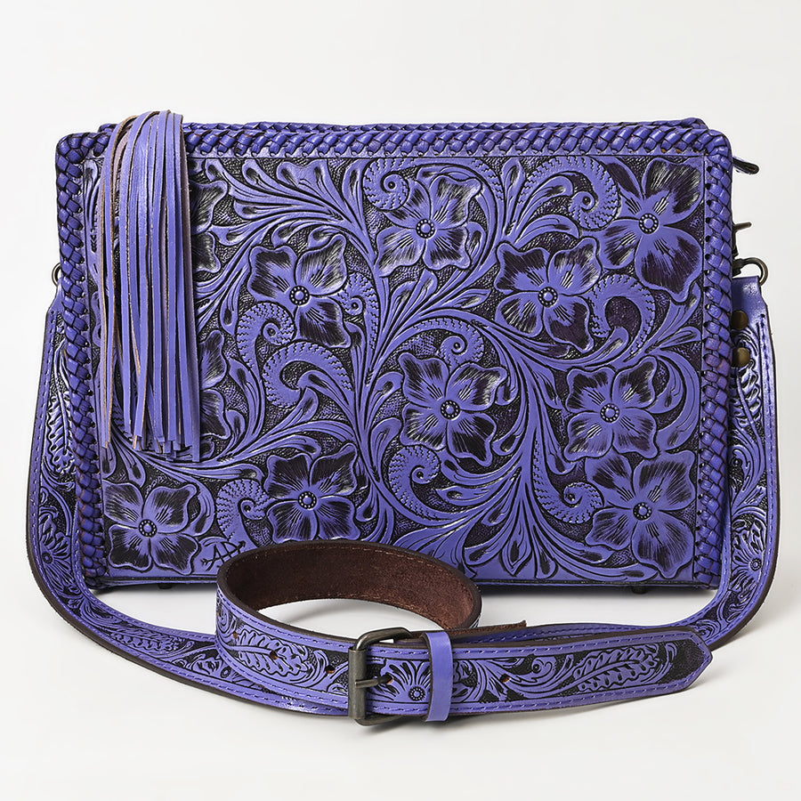 American Darling Western Hand-Tooled Leather Crossbody Bag – Genuine Floral Carved Women’s Purse with Strap and Fringe Detail