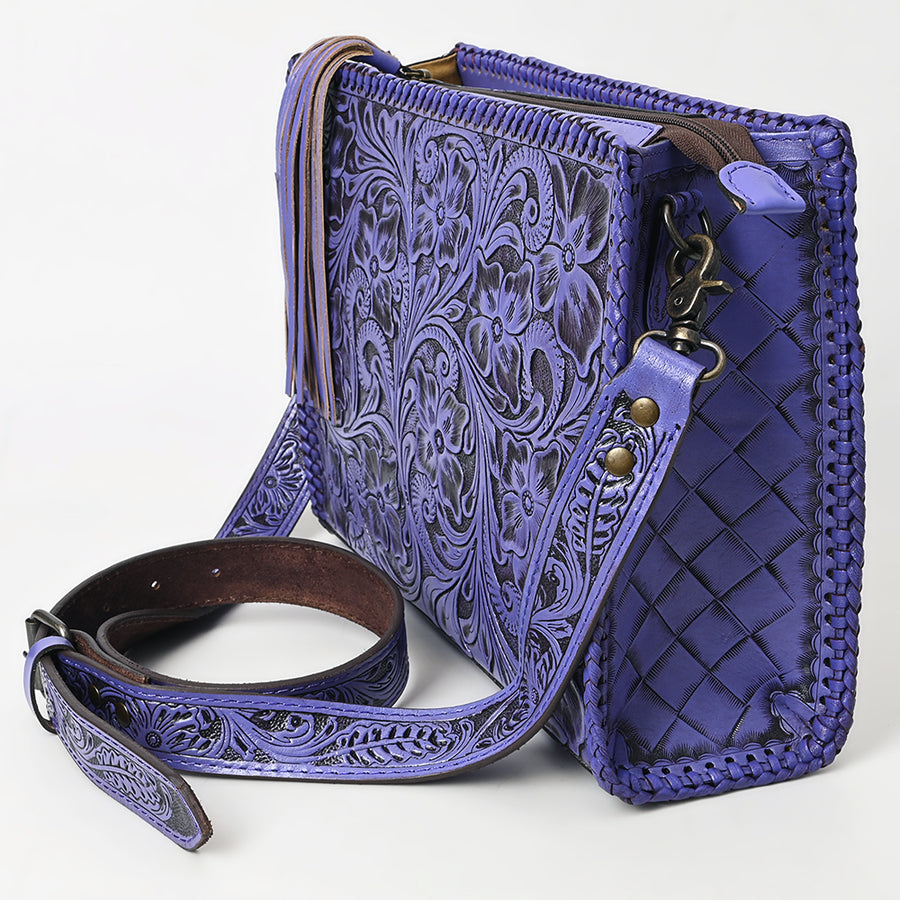 American Darling Western Hand-Tooled Leather Crossbody Bag – Genuine Floral Carved Women’s Purse with Strap and Fringe Detail