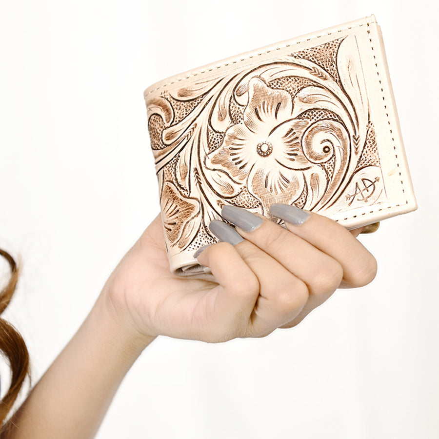 American Darling Western Bifold Wallet Handcrafted from Tooled Genuine Leather | Floral Carved Design with Multiple Card Slots