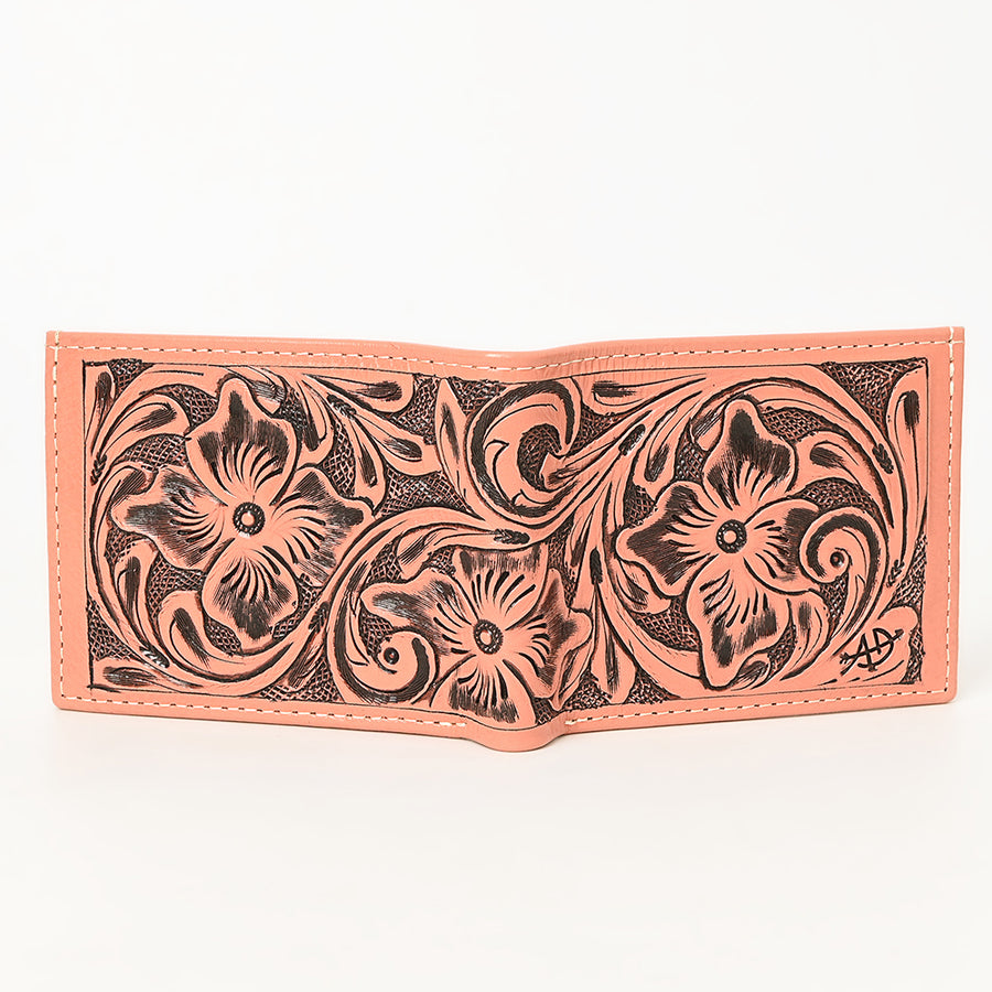 American Darling Western Bifold Wallet Handcrafted from Tooled Genuine Leather | Floral Carved Design with Multiple Card Slots