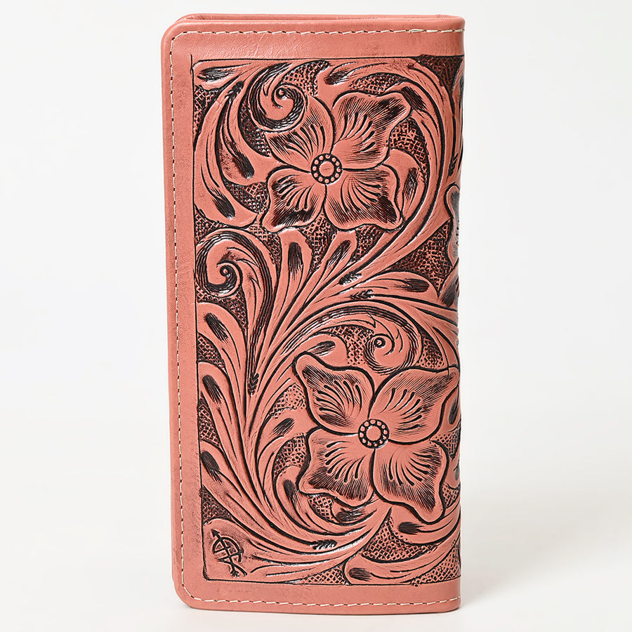 American Darling Hand-Tooled Genuine Leather Wallet Handbag – Floral Carved Western Women’s Wallet with Card Slots & Bill Compartments