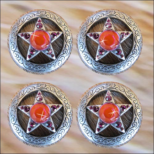 Western Screw Back Concho Star Fuchsia Crystal Bling Cowgirl