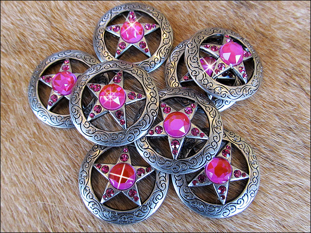 Western Screw Back Concho Star Fuchsia Crystal Bling Cowgirl