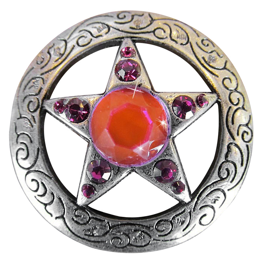 Set Of 16 Western Screw Back Concho Star Fuchsia Crystal Bling Cowgirl - Uhorse