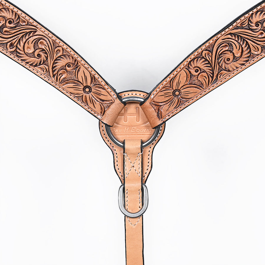 Bar H Equine Western Horse Genuine Leather Floral Carved Tack Set Tan