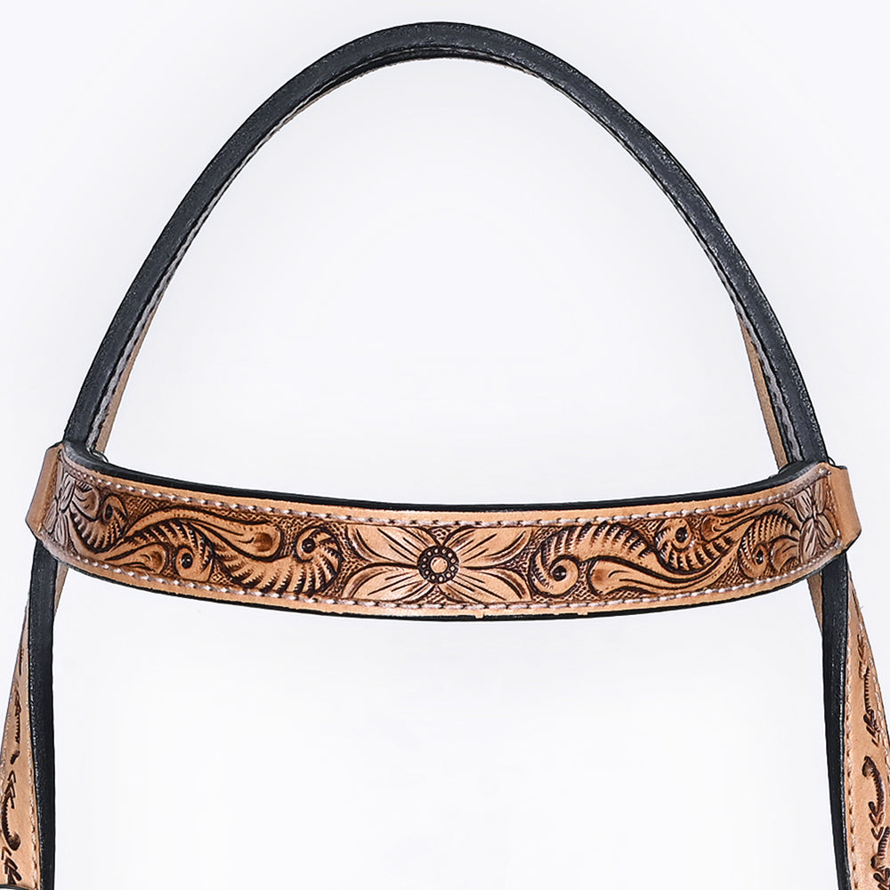 Bar H Equine Western Horse Genuine Leather Floral Carved Tack Set Tan