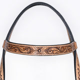 Bar H Equine Western Horse Genuine Leather Floral Carved Tack Set Tan