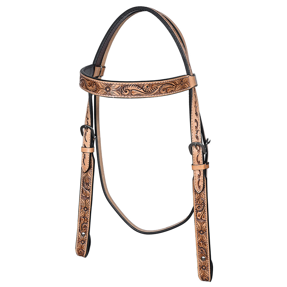 Bar H Equine Western Horse Genuine Leather Floral Carved Tack Set Tan