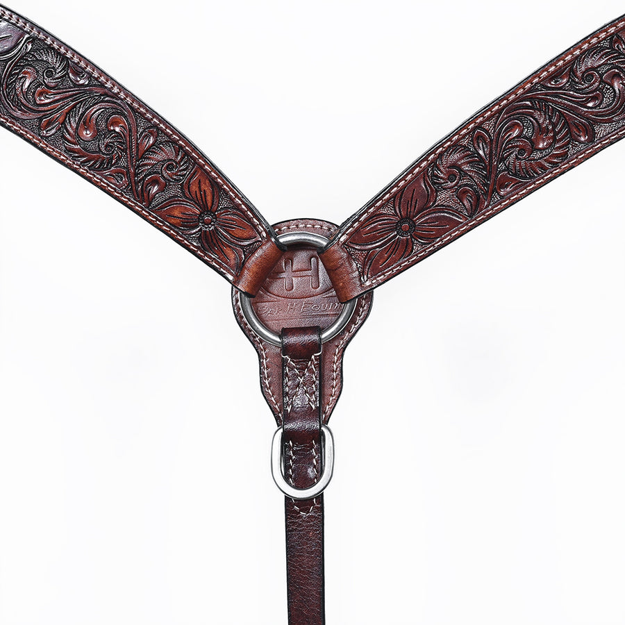 Bar H Equine Horse Genuine Leather Floral Carved Tack Set Dark Brown