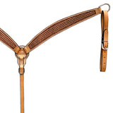 Bar H Equine Horse Genuine Leather Basket Weave Tooled Tack Set Brown