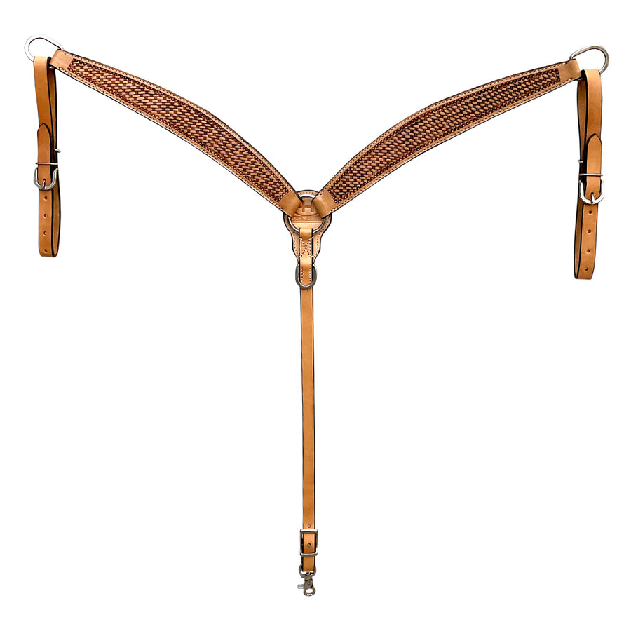 Bar H Equine Horse Genuine Leather Breast Collar Basket Weave Tooled Brown - Uhorse