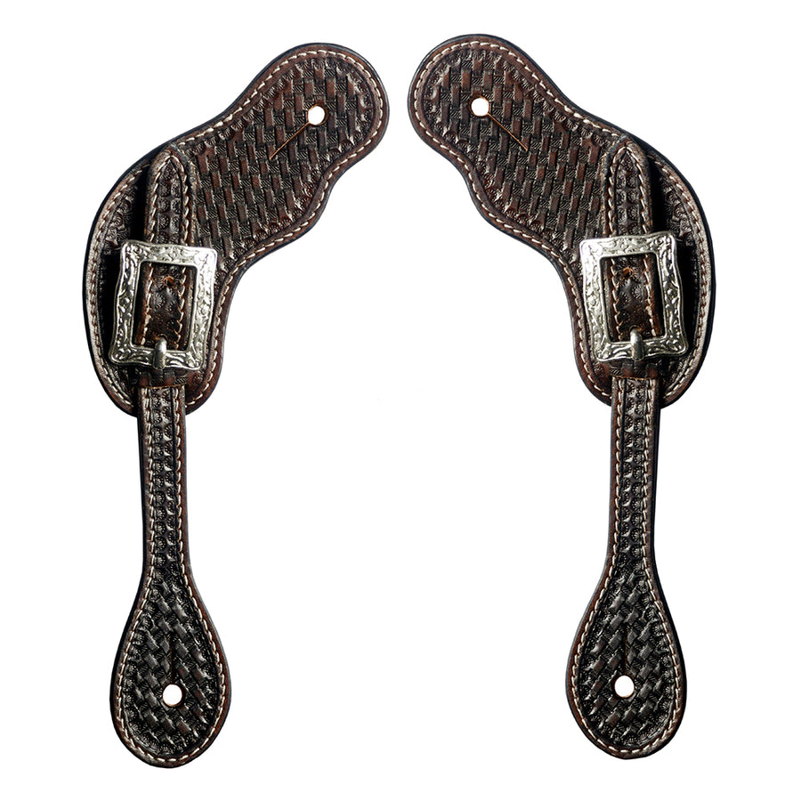 Pair of brown leather western spurs with silver buckles - Uhorse