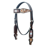 BAR H EQUINE Western Horse Floral Hand Painted Genuine Leather Beaded Inlay Headstall Dark Brown