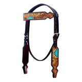 BAR H EQUINE Western Horse Floral Hand Painted Genuine Leather Headstall Tan