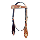 BAR H EQUINE Western Horse Floral Hand Painted Genuine Leather Headstall Tan