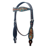BAR H EQUINE Western Horse Floral Hand Painted Genuine Leather Headstall Dark Brown