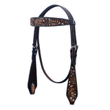 BAR H EQUINE Western Horse Floral Hand Painted Genuine Leather Headstall Dark Brown