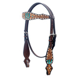 BAR H EQUINE Western Horse Floral Hand Painted Genuine Leather Headstall Dark Brown