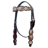 BAR H EQUINE Western Horse Floral Hand Painted Genuine Leather Headstall Dark Brown