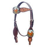 BAR H EQUINE Western Horse Floral Hand Painted Genuine Leather Headstall Dark Brown