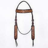 Bar H Equine Western Leather Headstall & Breast Collar Floral Dark Brown