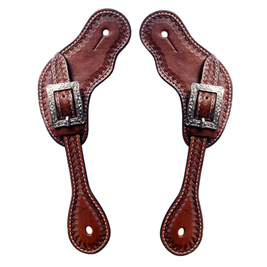 Brown leather spur straps with silver buckles - Bar H Equine