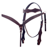 Bar H Equine Western Leather Headstall & Breast Collar Basket Weave Dark Brown