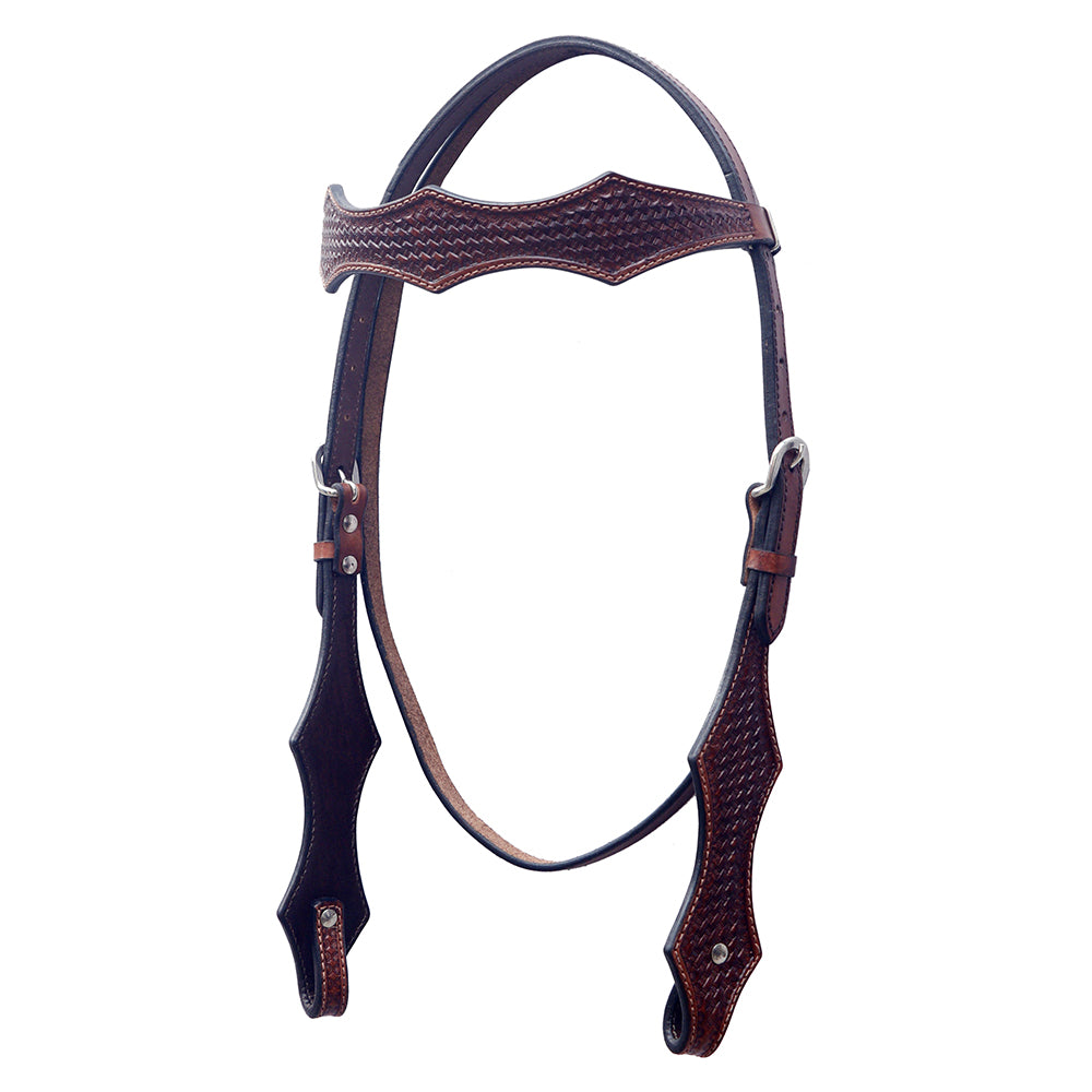 Bar H Equine Western Leather Headstall & Breast Collar Basket Weave Dark Brown