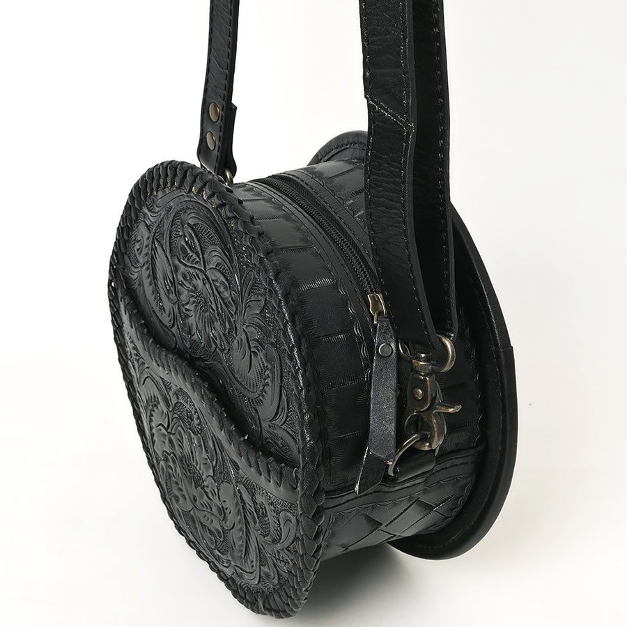 American Darling Western Leather Canteen Bag – Genuine Leather Hand-Tooled Floral Carved Round Crossbody for Everyday Use